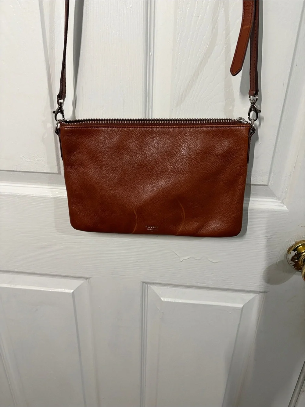 Fossil Chestnut Brown Leather Crossbody Messenger